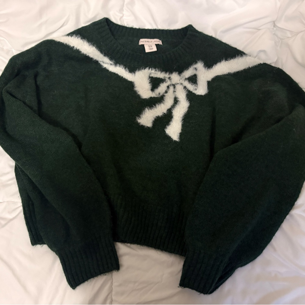 Sincerely Jules Dark Green Sweater with White Details